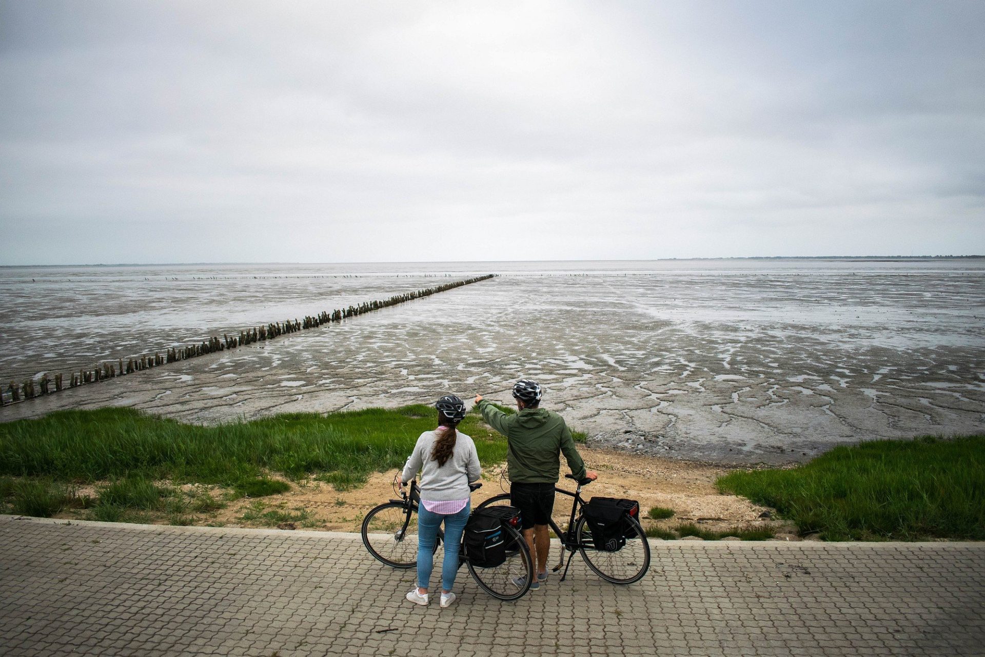 Blick auf das Wattenmeer von der Brücke nach Rømø, Südjütland, Dänemark