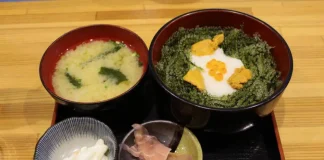 Einige der besten Speisen und Gerichte in Okinawa Mittagessen mit Umi budo in Japan.