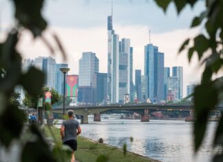 Frankfurt Walking Tour: Sehenswertes in vier Stunden Main und Skyline von Frankfurt.